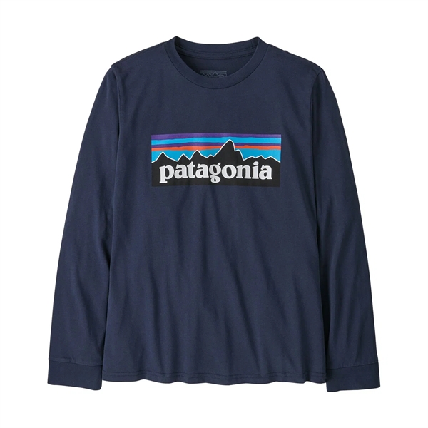 Patagonia Kids L/S P-6 Logo T-Shirt - New Navy